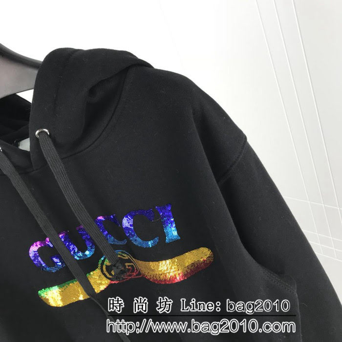 GUCCI古馳 2019ss早春新款 定制7色進口反光珠片 純棉抓絨衛衣 高版本男女同款 ydi2506